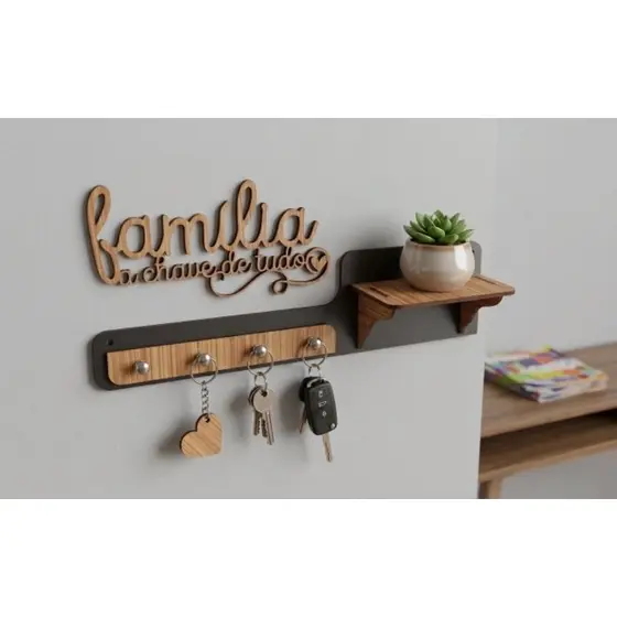 Porta-Chaves Decorativo MDF "Família" com Prateleira - Encanto MDF