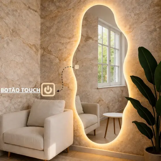 Espelho Com Led Grande Corpo Inteiro Touch Screen Sala Quarto Orgânico