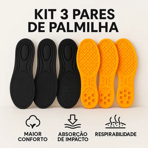 Kit 3 Pares Palmilha Ortopédica Anatômica em Gel-PU Confortável Bota Coturnos Militar Segurança