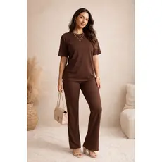 CONJUNTO FEMININO CANELADO CALÇA E BLUSA CONFORTÁVEL ESTILOSO BÁSICO