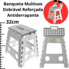 Banqueta Plástica Banco Multiuso Dobrável com Alça Antiderrapante Capacidade 150kg Powermaid