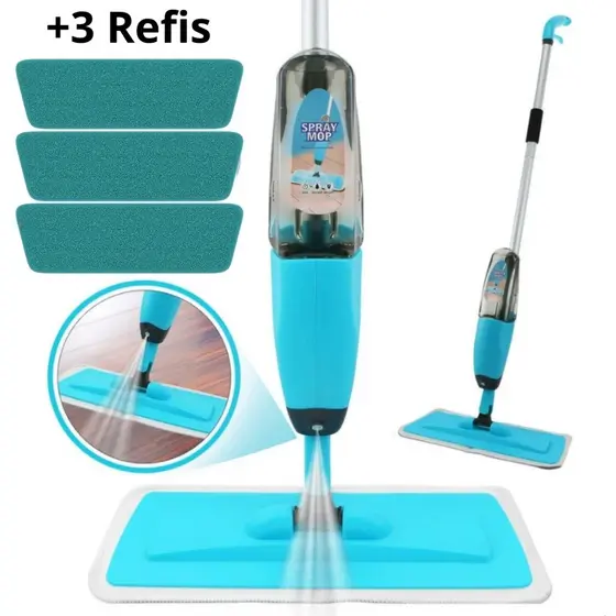 Mop Spray Magico Com Reservatorio Rodo De Limpeza + 3 Refis de MicroFibra