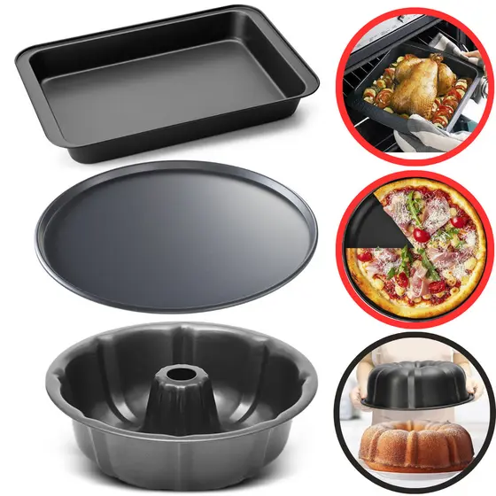 Conjunto De Formas Assadeiras 3 Peças Antiaderentes Bolo Pizza Tortas Aço Carbono Não Gruda
