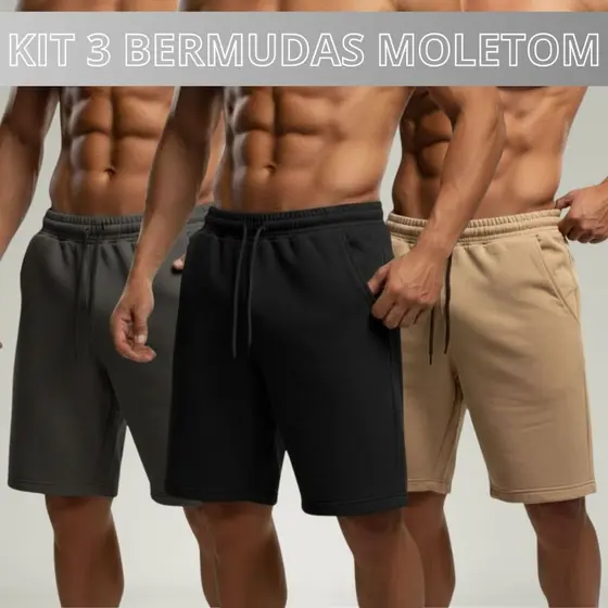 Bermudas De Moletom Premium Masculina Moletinho Com Bolso E Amarração