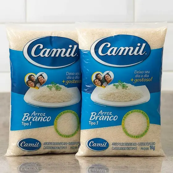 2 Pacotes Arroz Camil Agulhinha Branco Validade Longa 1kg Envio Imediato