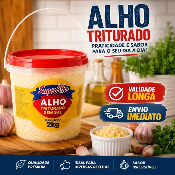 Alho Triturado Balde 2kg Validade Longa Envio Imediato