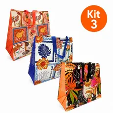 Bolsa Grande Sacola Ecobag Reutilizável Ecológica Multiuso Feira Compras em Geral 45x40x22 cm 12 kg Kit 3