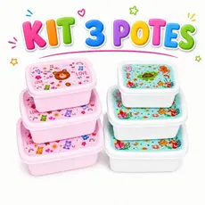 kit 3 Potes de Plástico Infantil Para Alimento Conjunto Organizador Multiuso  220/420/750 ml