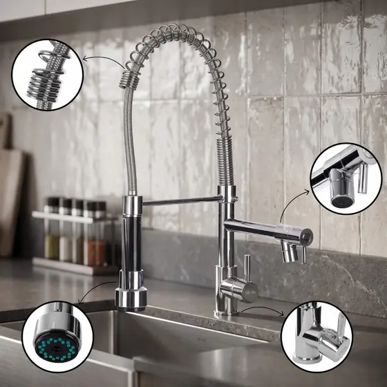 Torneira Cozinha Gourmet Flexível 50cm Premium Monocomando Aço Inox