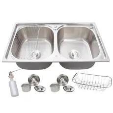 Cuba Dupla Aço Inox 304 Cozinha Gourmet 78X43cm com Acessórios