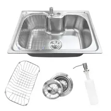 Cuba Para Cozinha Gourmet Pia Aço Inox 60x42cm Com Acessórios Cesto Escorredor Detergente