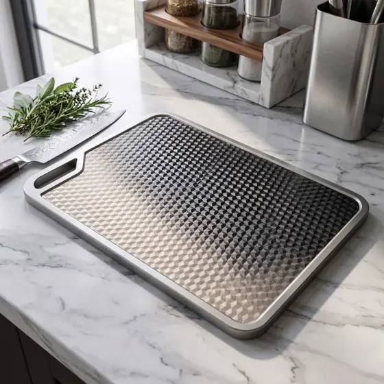 Tábua de corte gourmet Retangular dupla inox e polietileno