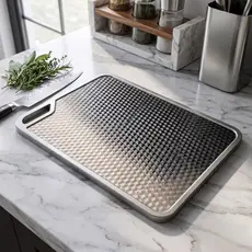 Tábua de corte gourmet Retangular dupla inox e polietileno