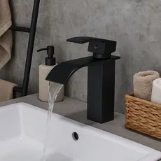 Torneira Banheiro Lavabo Monocomando Quadrada Cascata Black