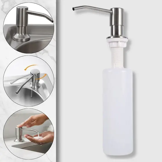 Dispenser Dosador Detergente Embutir Aço Inox 304 Cromado Bancada Pia Cozinha