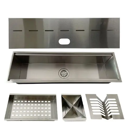 Calha Úmida Canal Organizador Escorredor Gourmet Embutir Tampa 60cm Aço Inox Escovado