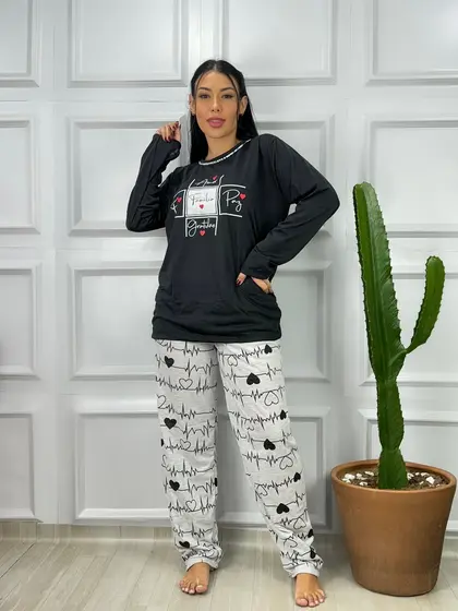 Pijama Família Feminino De Inverno Calça e Manga Cumprida Dia Das Mães Família