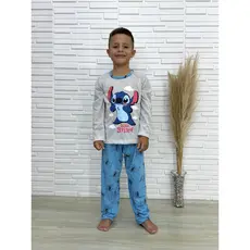 Pijama Stitch Nuvem Infantil Masculino Longo Mãe e Filho De Inverno Calça Manga Cumprida