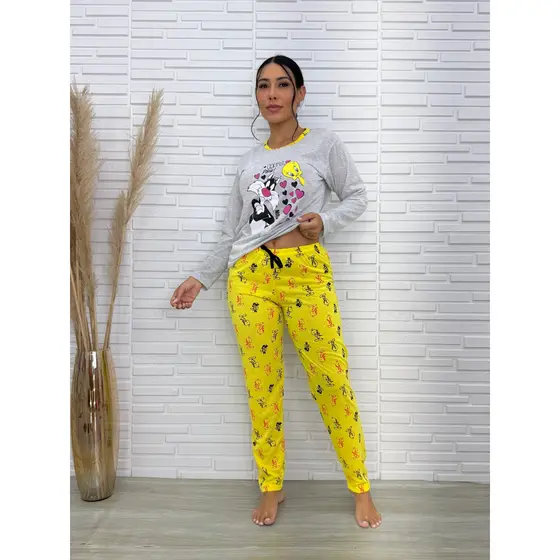 Pijama Piu Piu De Inverno Calça e Manga Cumprida Estampado
