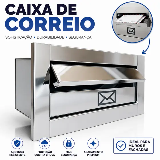 Caixa de Correio Para Muro Parede Aço Inox Embutir Moderna