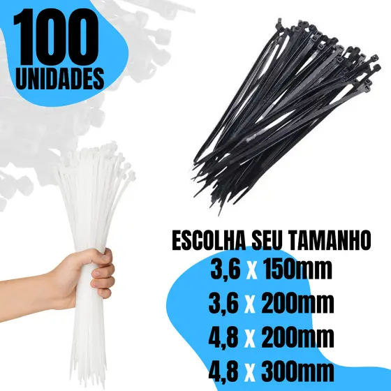 100 Unidades Fita Vários Tamanhos Enforca Gato Cinta Plástica Abraçadeira Nylon Presilha