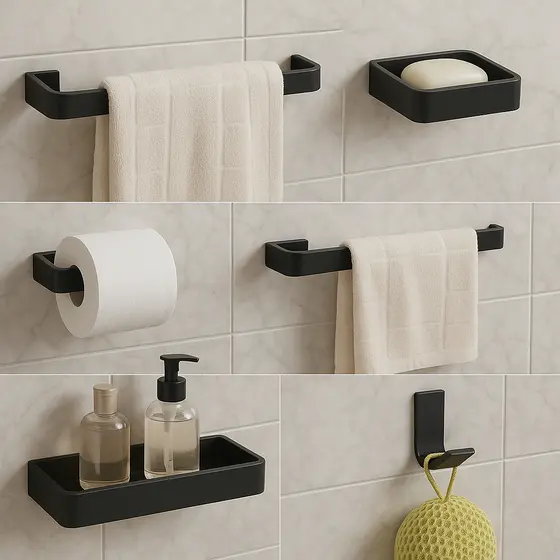 Kit Acessórios Para Banheiro Preto Fosco 6 Peças Stander
