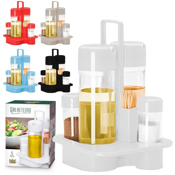 Galheteiro De Mesa 5 Peças Com Suporte Multiuso Porta Temperos E Condimentos Para Casa Monte Líbano