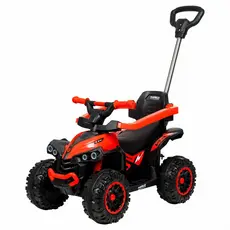 Carrinho Elétrico 6V De Passeio Quadriciclo Infantil Vermelho Com Empurrador Luzes Sons