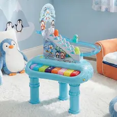 Teclado Piano Musical Com Escada Infantil Som E Luz 2 Em 1 Pinguim Feliz Brinquedo Divertido Sensorial - Dm Toys
