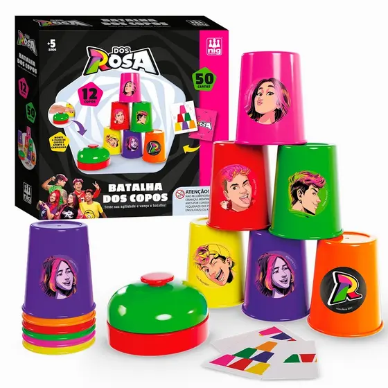 Jogo Batalha Dos Copos Dos Rosa Com 50 Cartas E 12 Copos - Nig Brinquedos