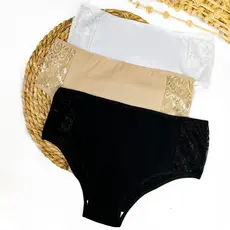 Kit com 5 Calcinhas de Algodão Cintura Renda Lateral Forro 100% Algodão Que Nâo Marca Cós Alto Ultra Confortavel