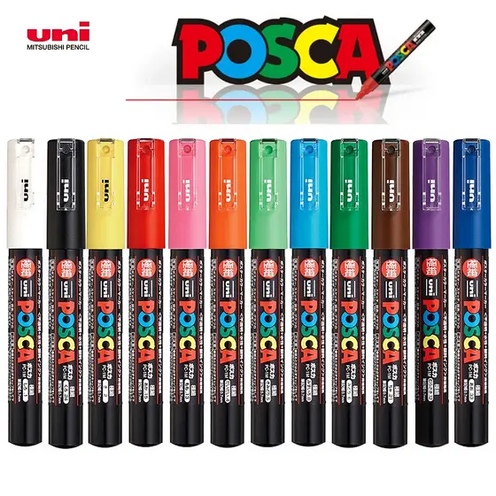 Marcador Acrílico UNI POSCA 1 Peça Caneta De 13 Cores PC-1M 3M 5M Pôster Tecido Pintura Materiais De Arte