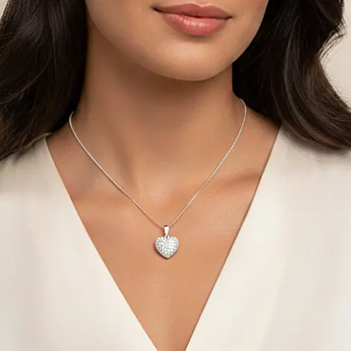 Colar Feminino Coração Cravejado Prata 925 Banhado a Prata Delicado