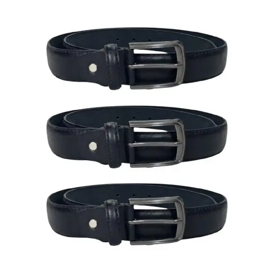 Kit 3 Unidades Cinto Social Masculino Preto 115cm Fivela Grafite Clássico Para Jeans E Sarja