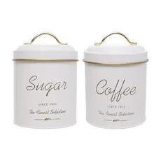 Jogo De Potes Lata Mantimento Café E Açúcar Branco Dourado Olina Wolff Charme Para Sua Bancada