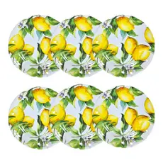Kit 6 Pratos Lanche Melamina 23cm Sobremesa Limão Siciliano Para Receber Amigos Na Varanda