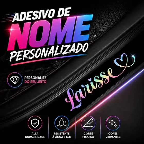 Adesivo Personalizado Nome Moto Carro Garrafa Copo Várias Cores Prova D'Água
