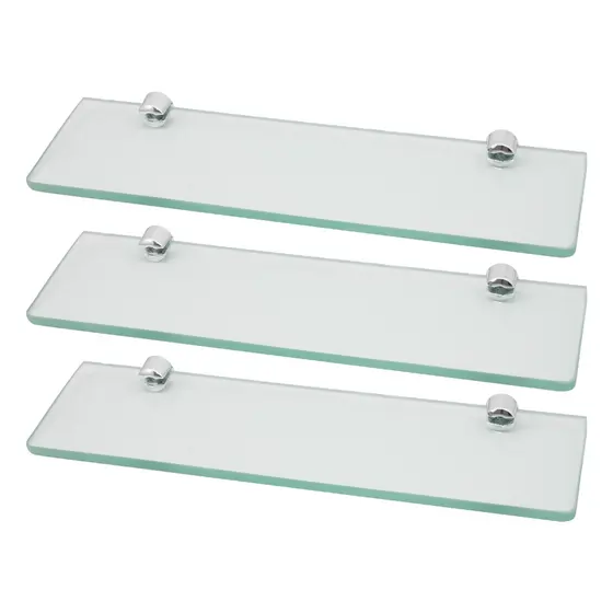 3 Prateleira De Vidro reto 6mm Borda Arredondada 10x40 Cm Com Suporte