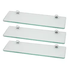 3 Prateleira De Vidro reto 6mm Borda Arredondada 10x40 Cm Com Suporte