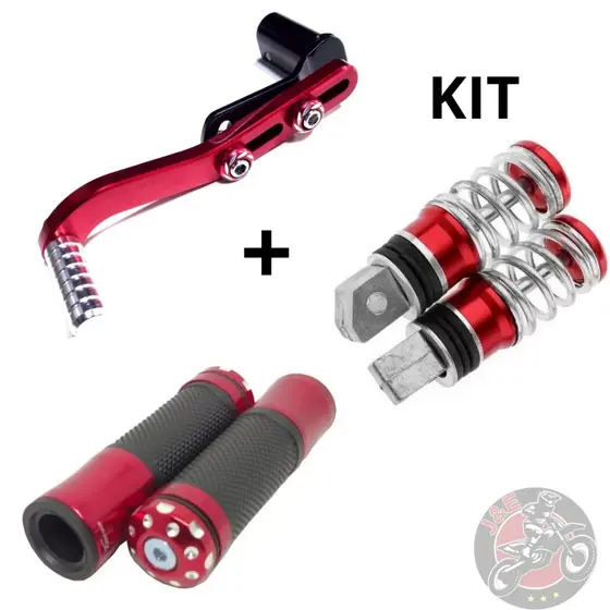 Manopla Esportiva Punho Alumínio Moto + Pedal Cambio Passador Trocado Marcha + Pedaleira Mola Universal Honda, Yamaha