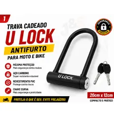 Trava Antifurto U Lock Moto Bike Bicicleta Cadeado Segurança Aço Reforçado Preto Azul Vermelho