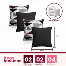 04 Almofadas Cheias Estampadas Modernas Decorativas 50x50 Lançamento Novidade Com Refil Floco Espuma