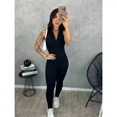 Macacão Feminino Regata Com Zíper Justo Canelado 3D TENDENCIAS PREMIUM