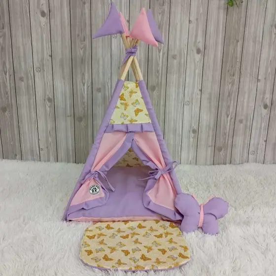 Cabana Toca Casinha Pet Para Cães E Gatos Borboletas Tenda Cachorro Rosa Lilas