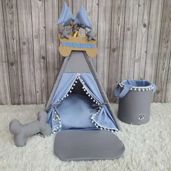Cabana Pet Casinha Azul Claro e Cinza Almofada Para Cão