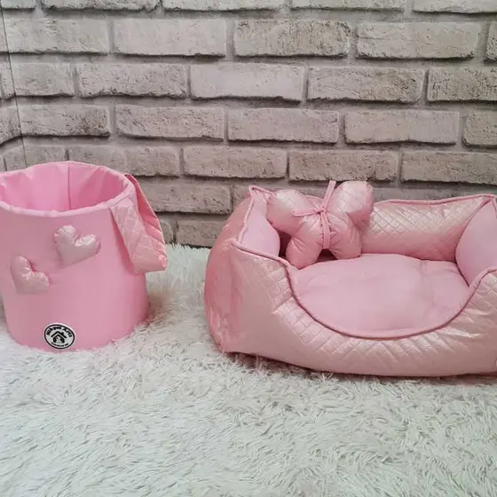 Cama Tamanho M Colchão Cães Gatos Caminha Com Cesto Organizador Rosa Bebe Colchonete Lávavel