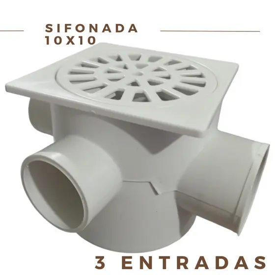 Caixa Sifonada 10x10cm 3 Entradas para Banheiros ou Áreas