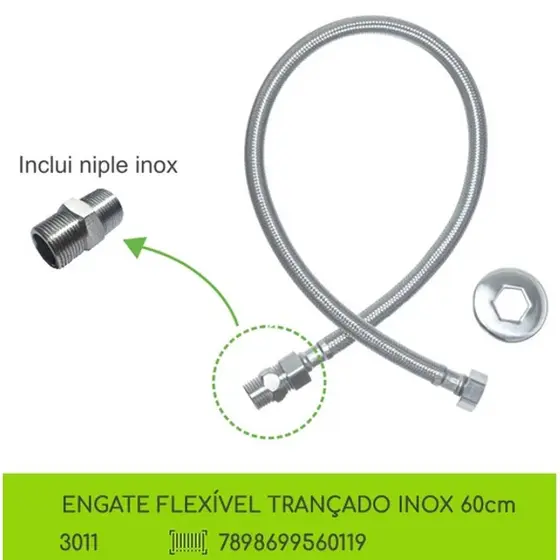 Engate / Rabicho Metal Aço Inox Malhado Trançado 60cm Flexivel - Brascan