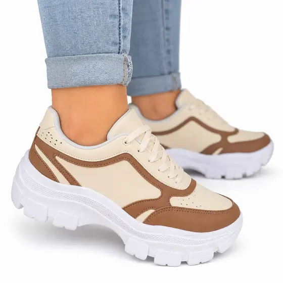Tênis Chunky Feminino Branco Off White Plataforma Casual Confortável