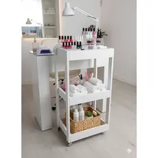 Carrinho Auxiliar Utilitário Multiuso Madeira Branco Com Rodinhas 3 Prateleiras - Salão, Manicure, Banheiro, Cozinha